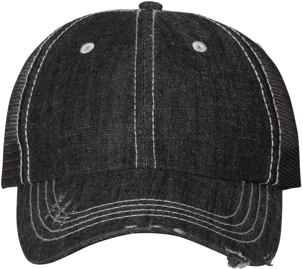 Mega Cap Herringbone Unstructured Contrast Stitch Trucker Cap