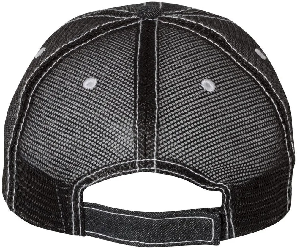 Mega Cap Herringbone Unstructured Contrast Stitch Trucker Cap