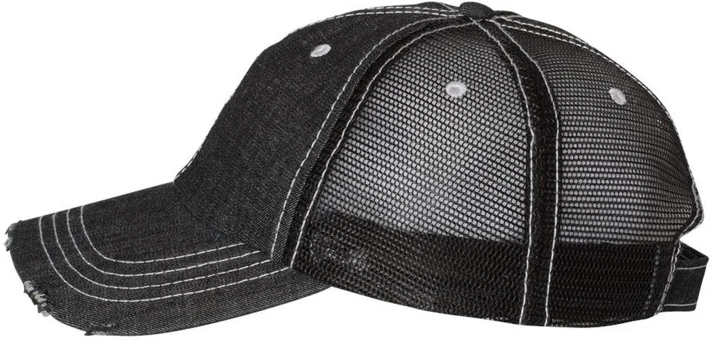 Mega Cap Herringbone Unstructured Contrast Stitch Trucker Cap