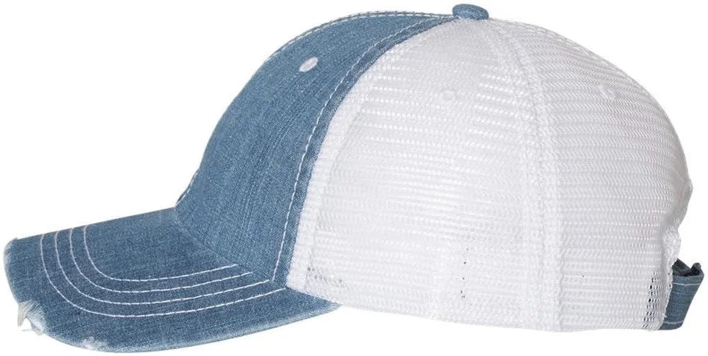 Mega Cap Herringbone Unstructured Contrast Stitch Trucker Cap