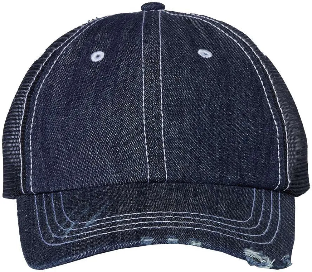 Mega Cap Herringbone Unstructured Contrast Stitch Trucker Cap