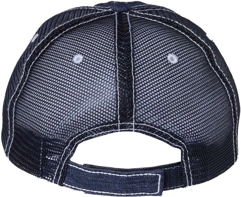 Mega Cap Herringbone Unstructured Contrast Stitch Trucker Cap