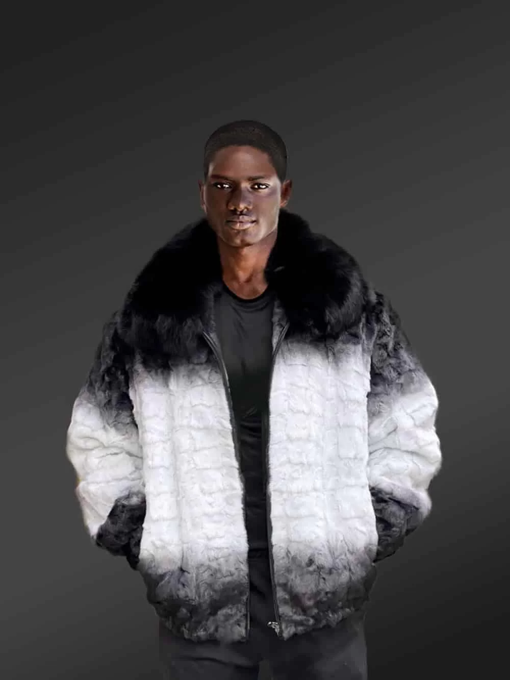 Men Mink Fur Bomber Jacket with Hood