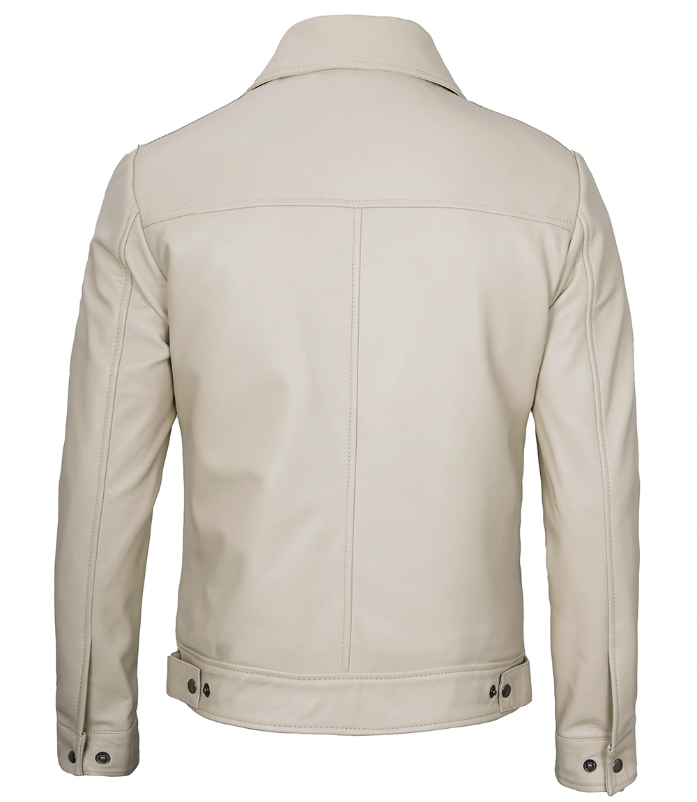 Men's Beige Real Leather Harrington Jacket