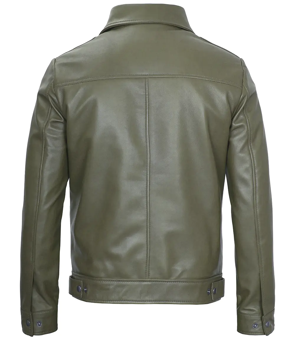 Men's Harrington Dark Green Leather Jacket