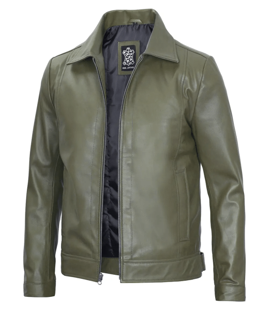 Men's Harrington Dark Green Leather Jacket