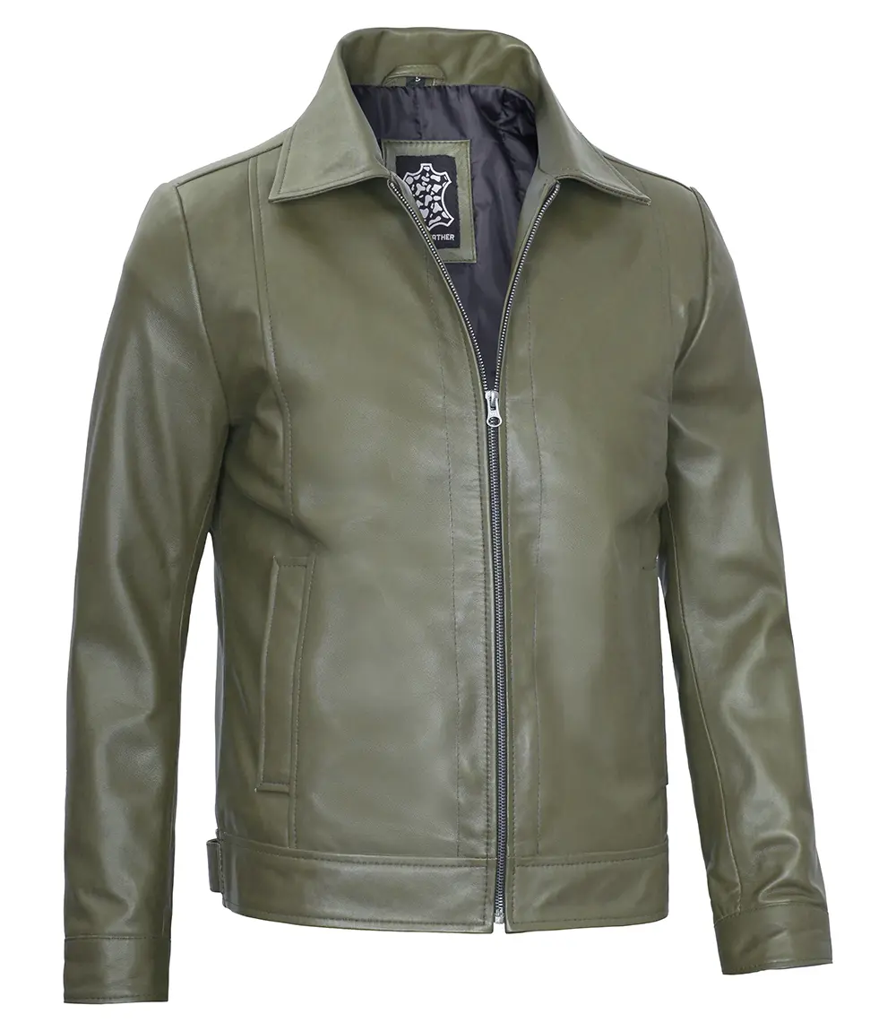 Men's Harrington Dark Green Leather Jacket