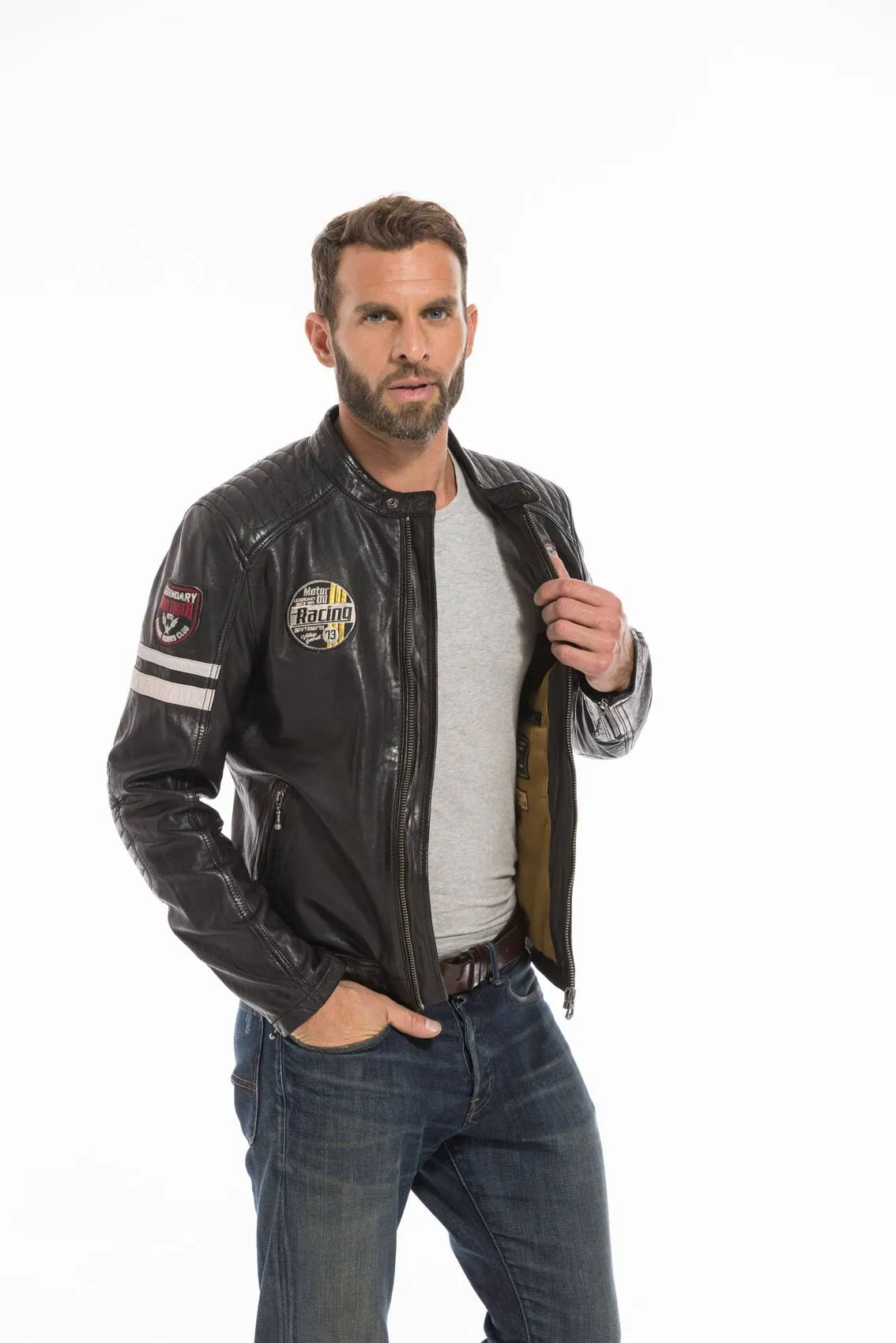 Men's black motorcycle style leather jacket 102435