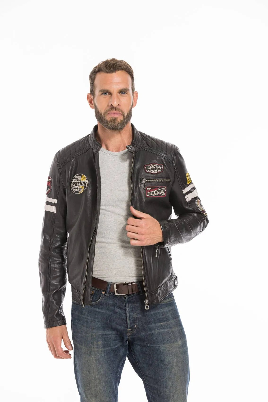 Men's black motorcycle style leather jacket 102435