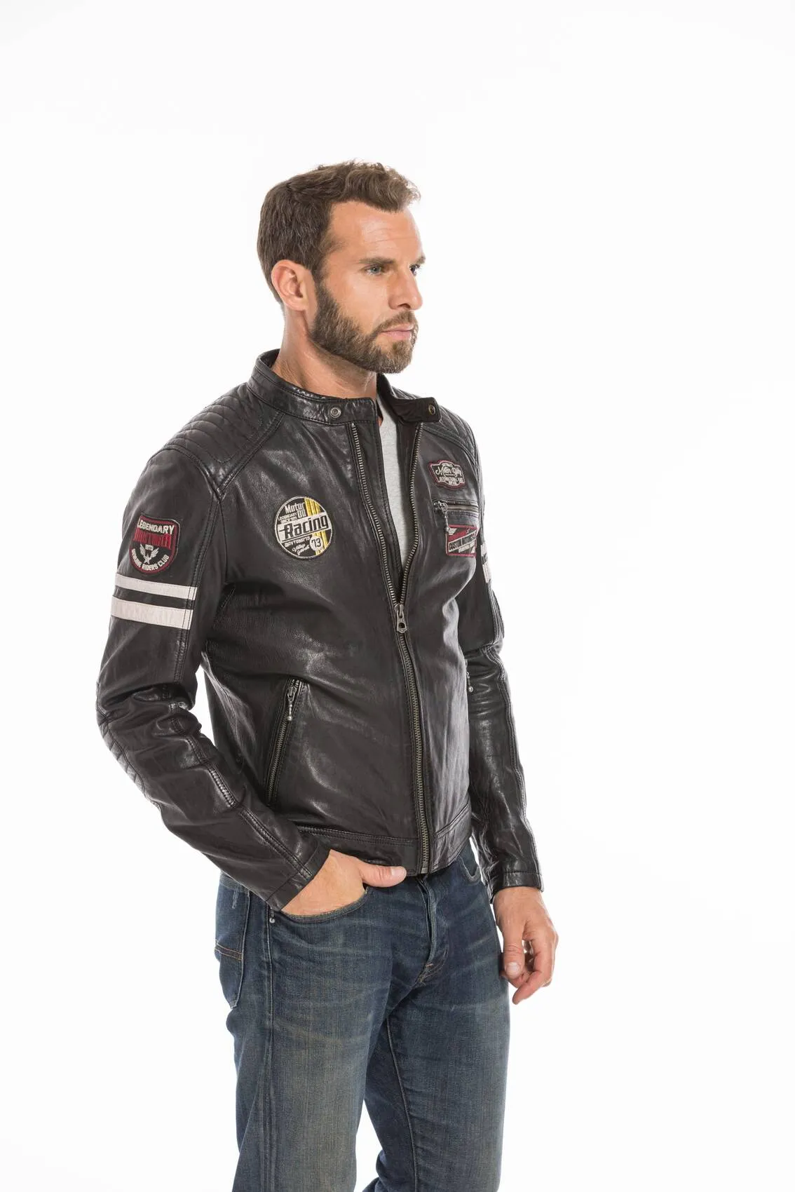 Men's black motorcycle style leather jacket 102435