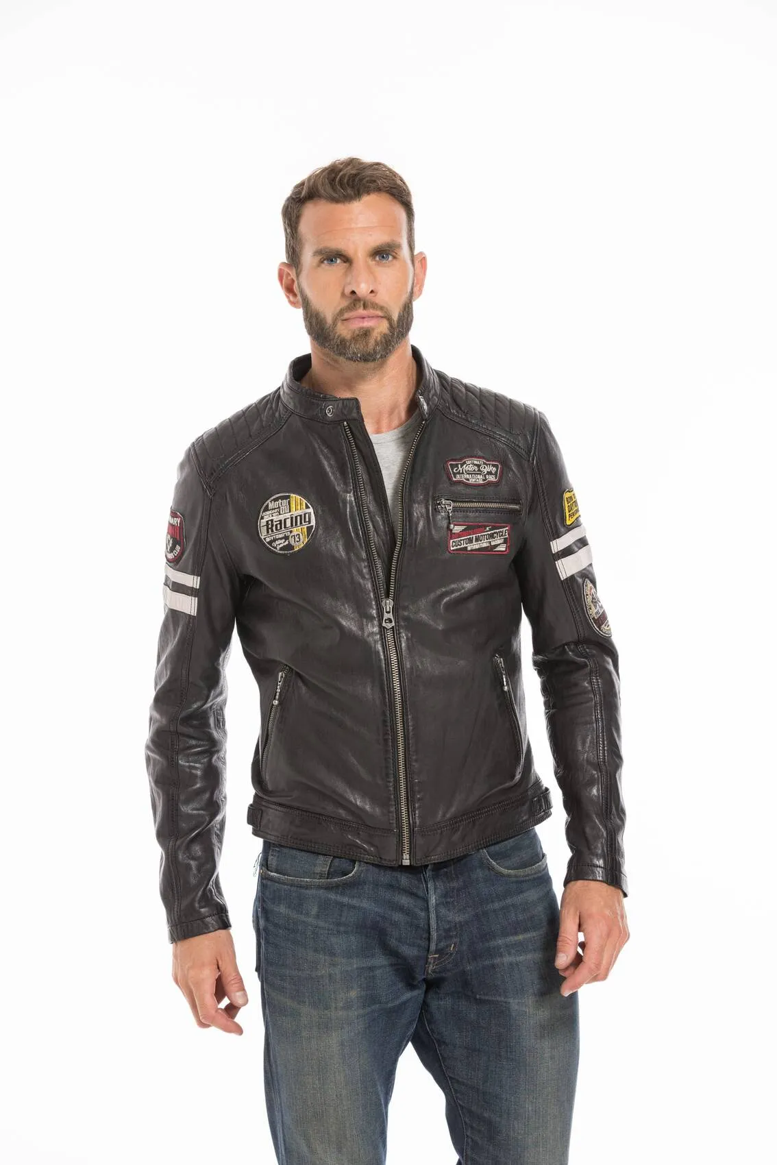 Men's black motorcycle style leather jacket 102435