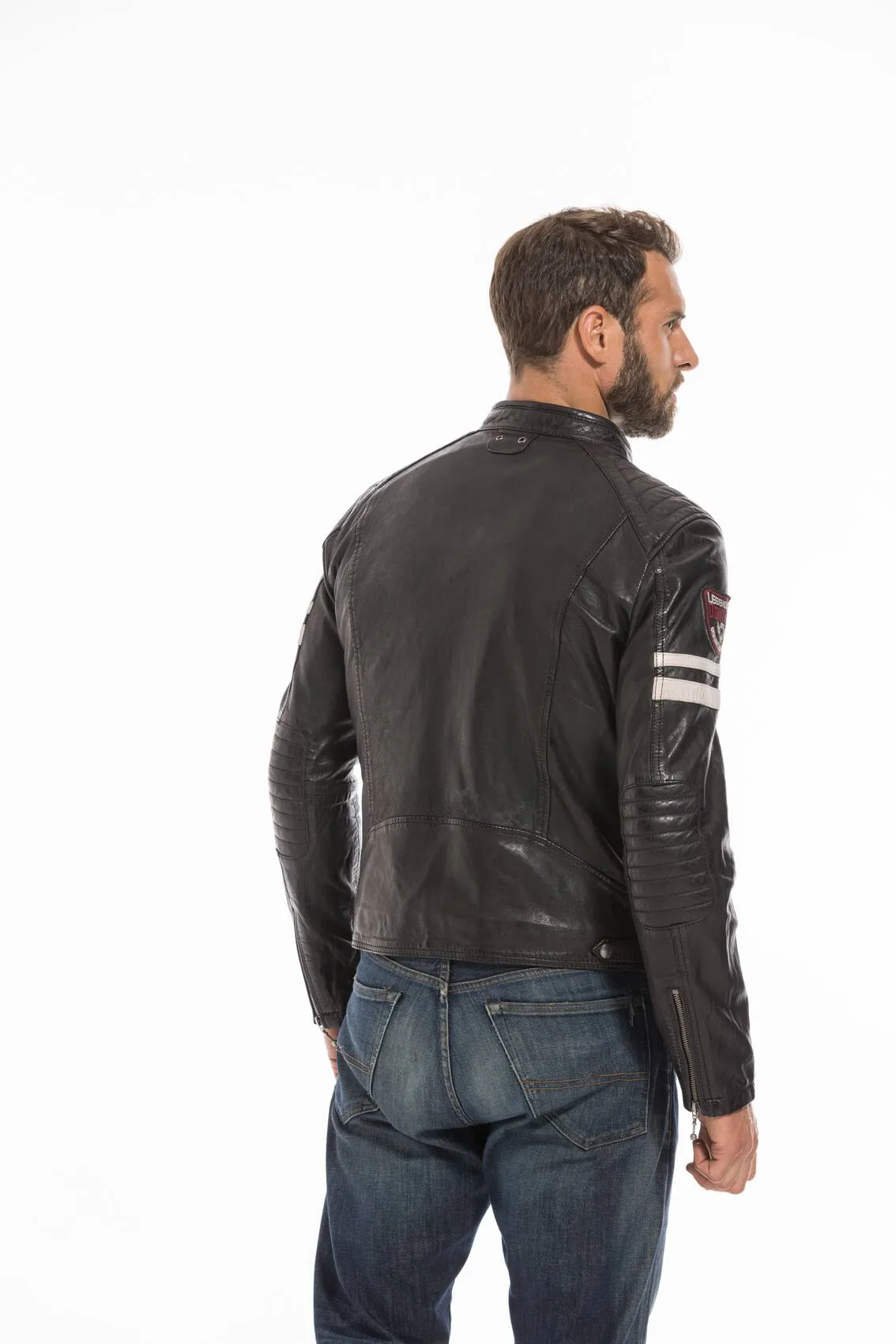 Men's black motorcycle style leather jacket 102435