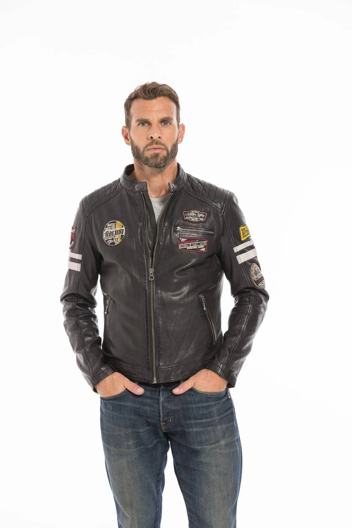 Men's black motorcycle style leather jacket 102435