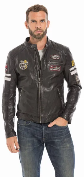 Men's black motorcycle style leather jacket 102435