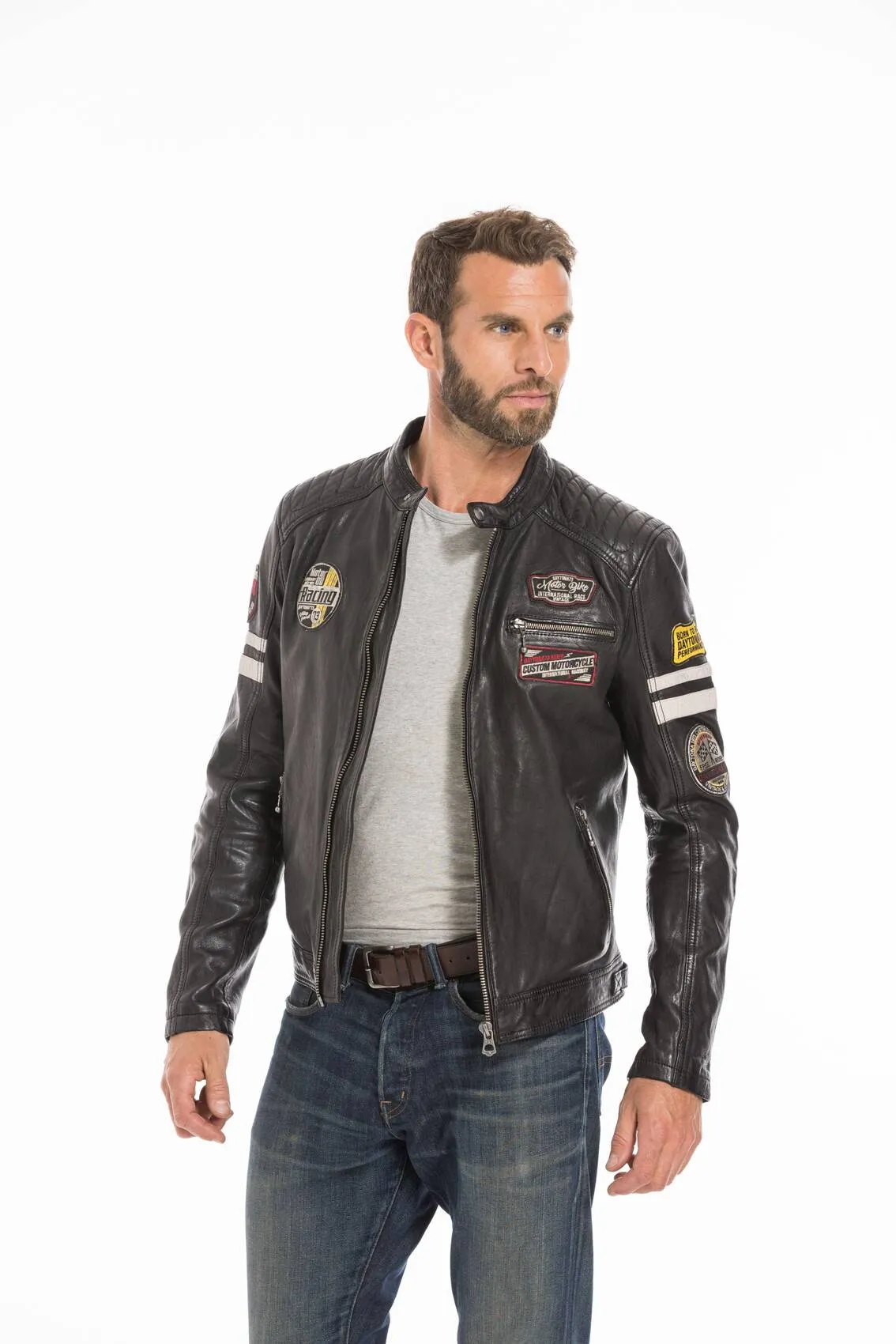 Men's black motorcycle style leather jacket 102435