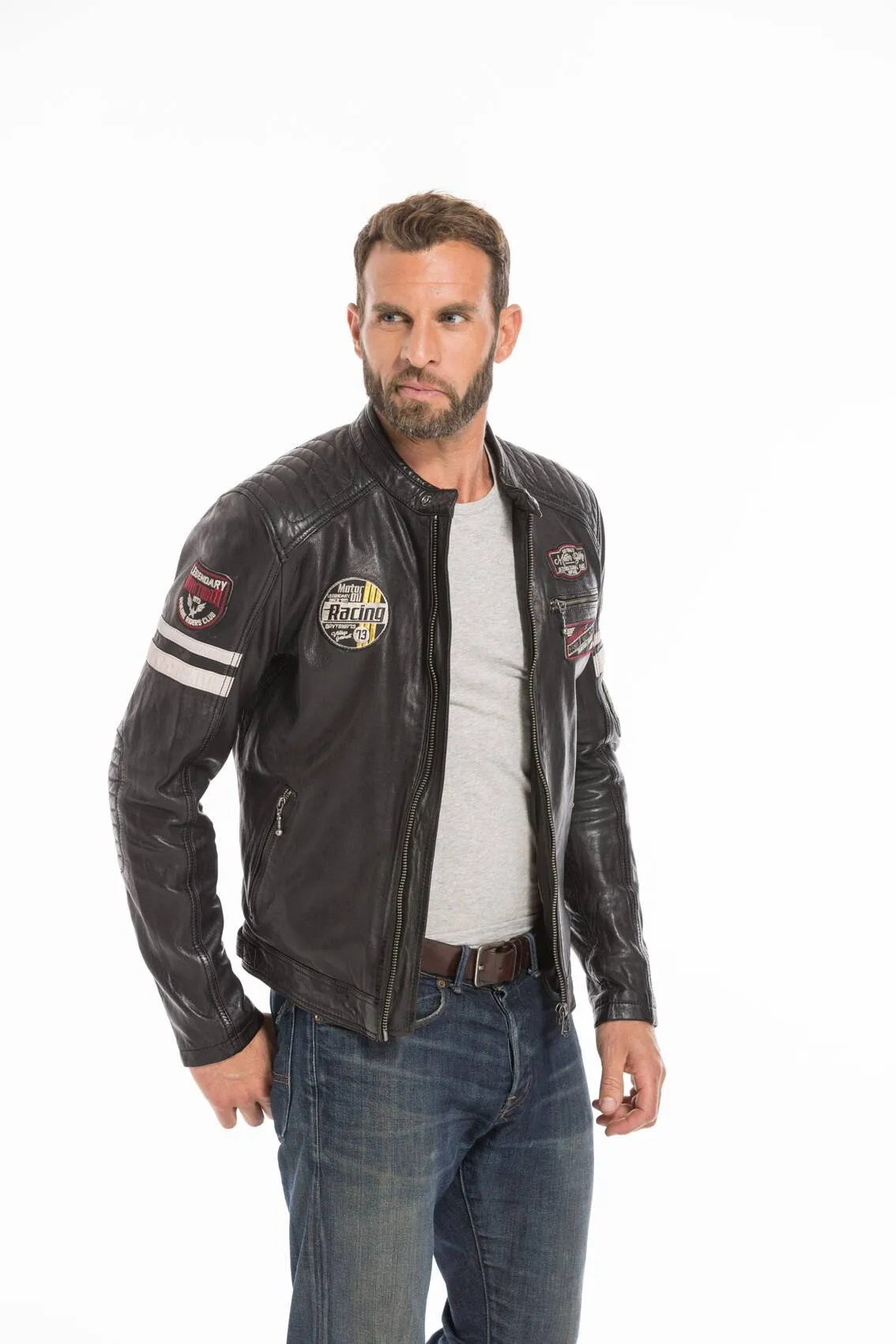 Men's black motorcycle style leather jacket 102435