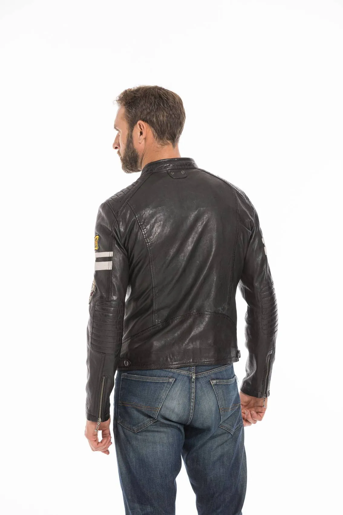 Men's black motorcycle style leather jacket 102435