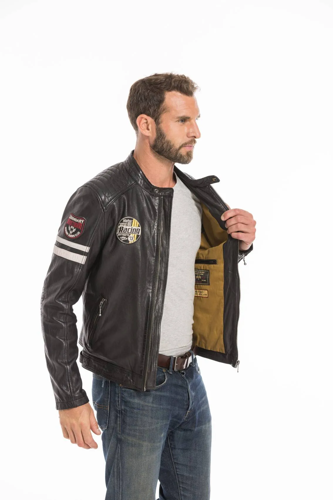 Men's black motorcycle style leather jacket 102435