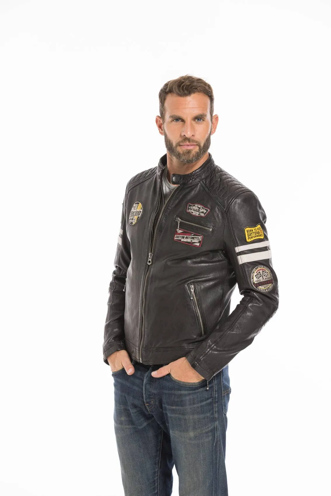 Men's black motorcycle style leather jacket 102435