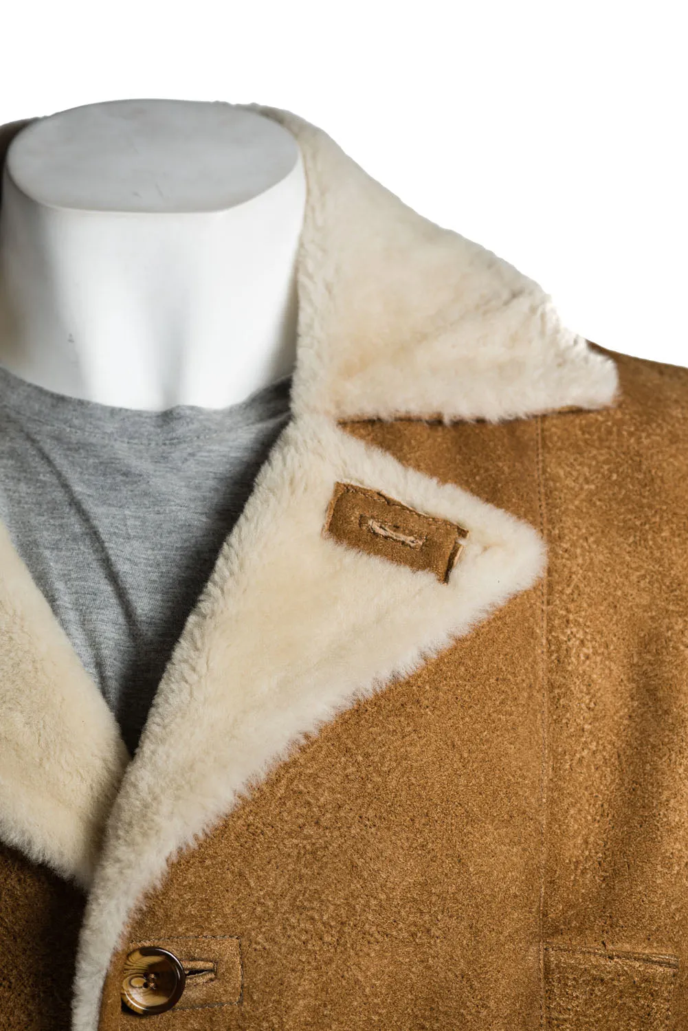 Men's Cognac Trench Style 3/4 Length Weathered Shearling Sheepskin Coat: Rodrigo