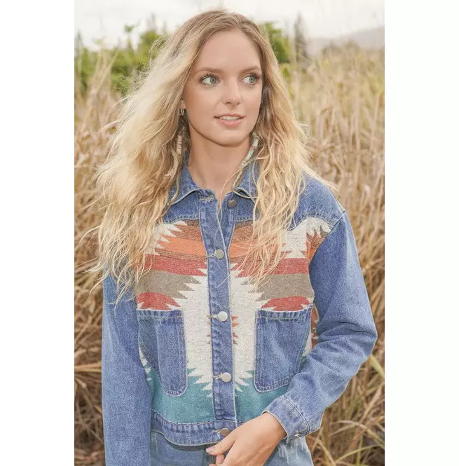 Men's Contrast Denim Western Jacket: