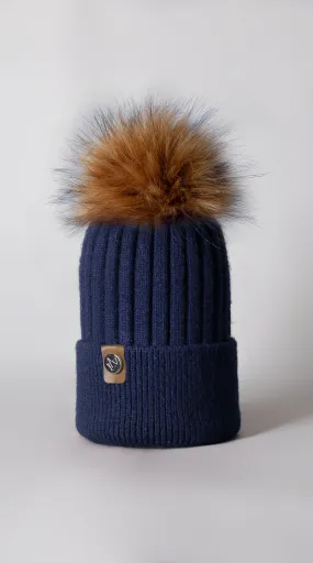 Mens Faux Harley Pom Pom Hat - Navy