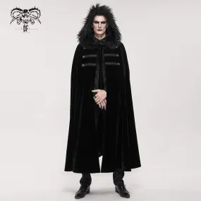 Men's Gothic Floral Long Coat with Hood Black