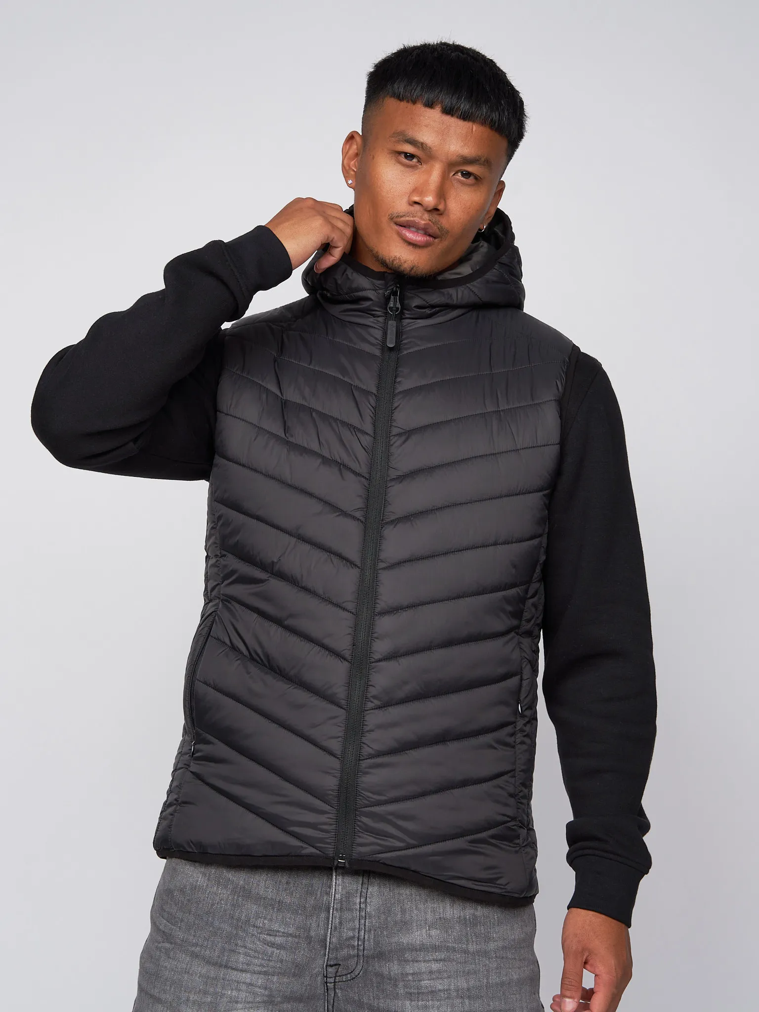 Mens Hooded Gilet Sleeveless Jacket Quilted Bodywarmer