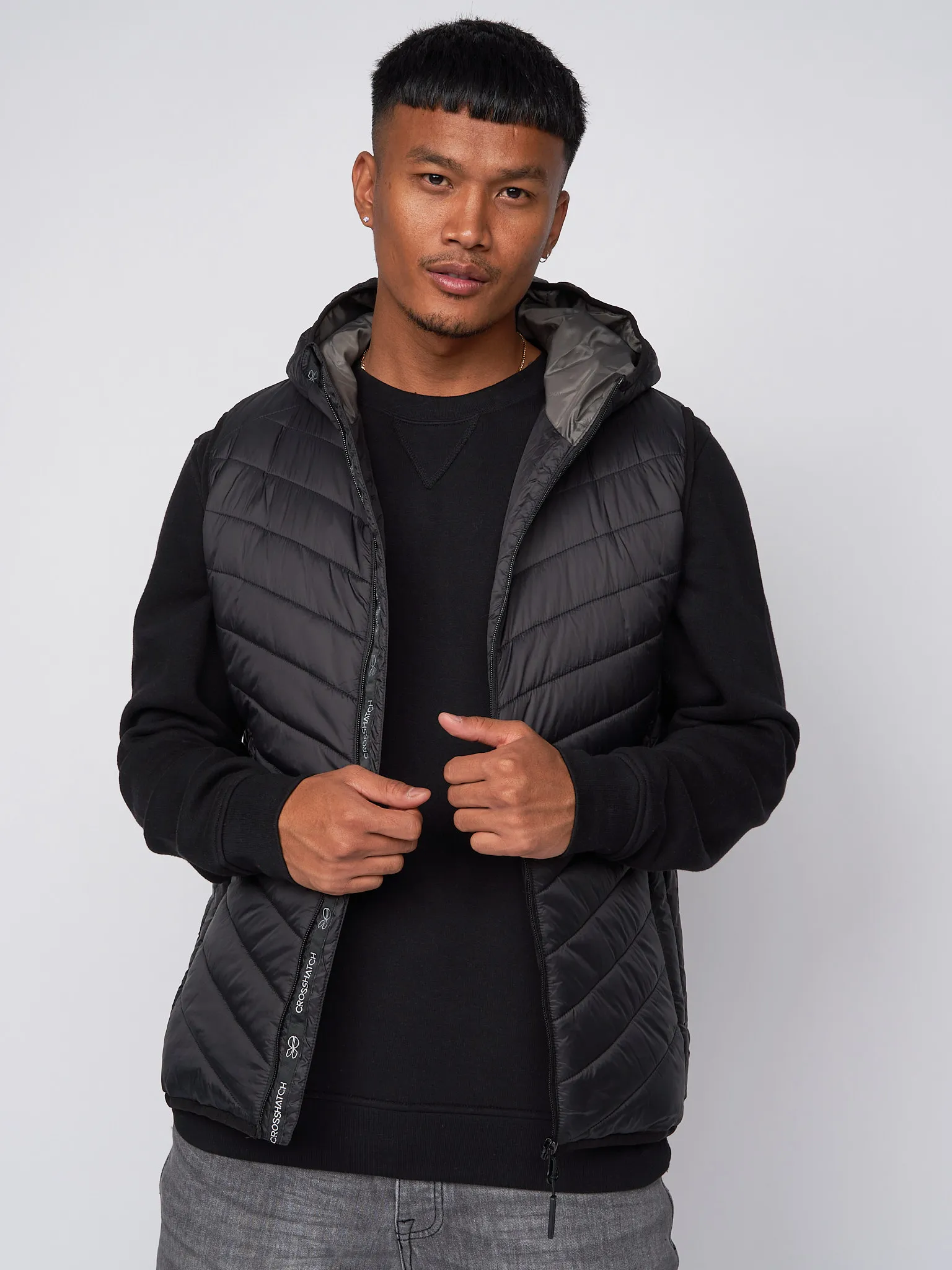 Mens Hooded Gilet Sleeveless Jacket Quilted Bodywarmer