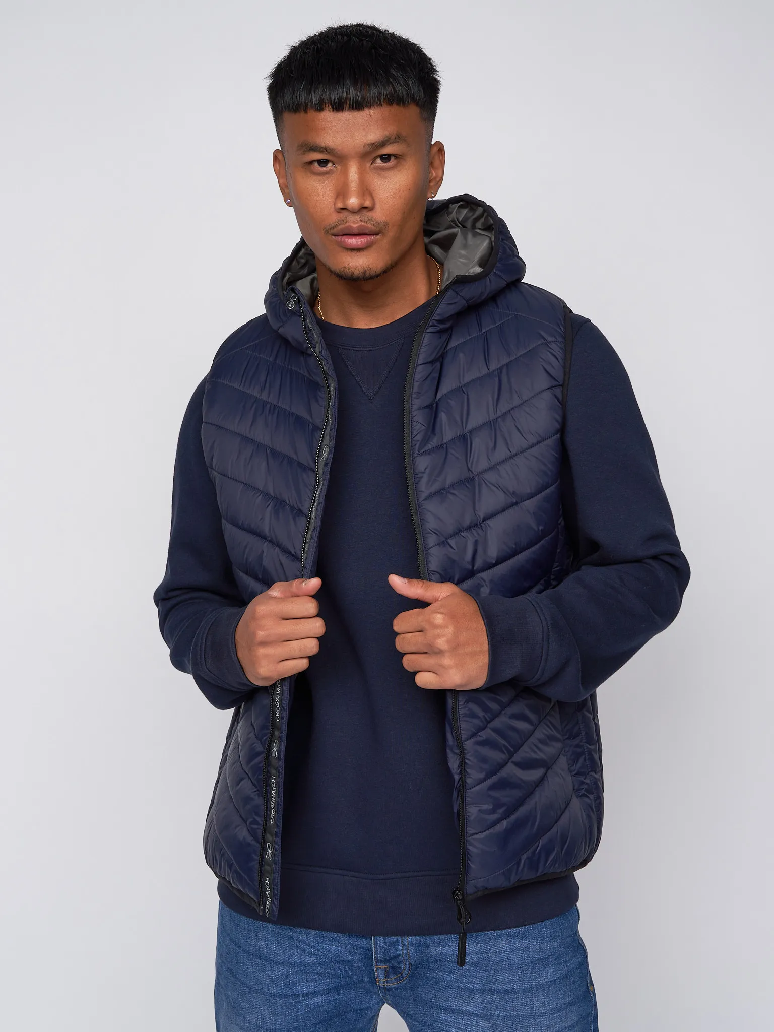 Mens Hooded Gilet Sleeveless Jacket Quilted Bodywarmer