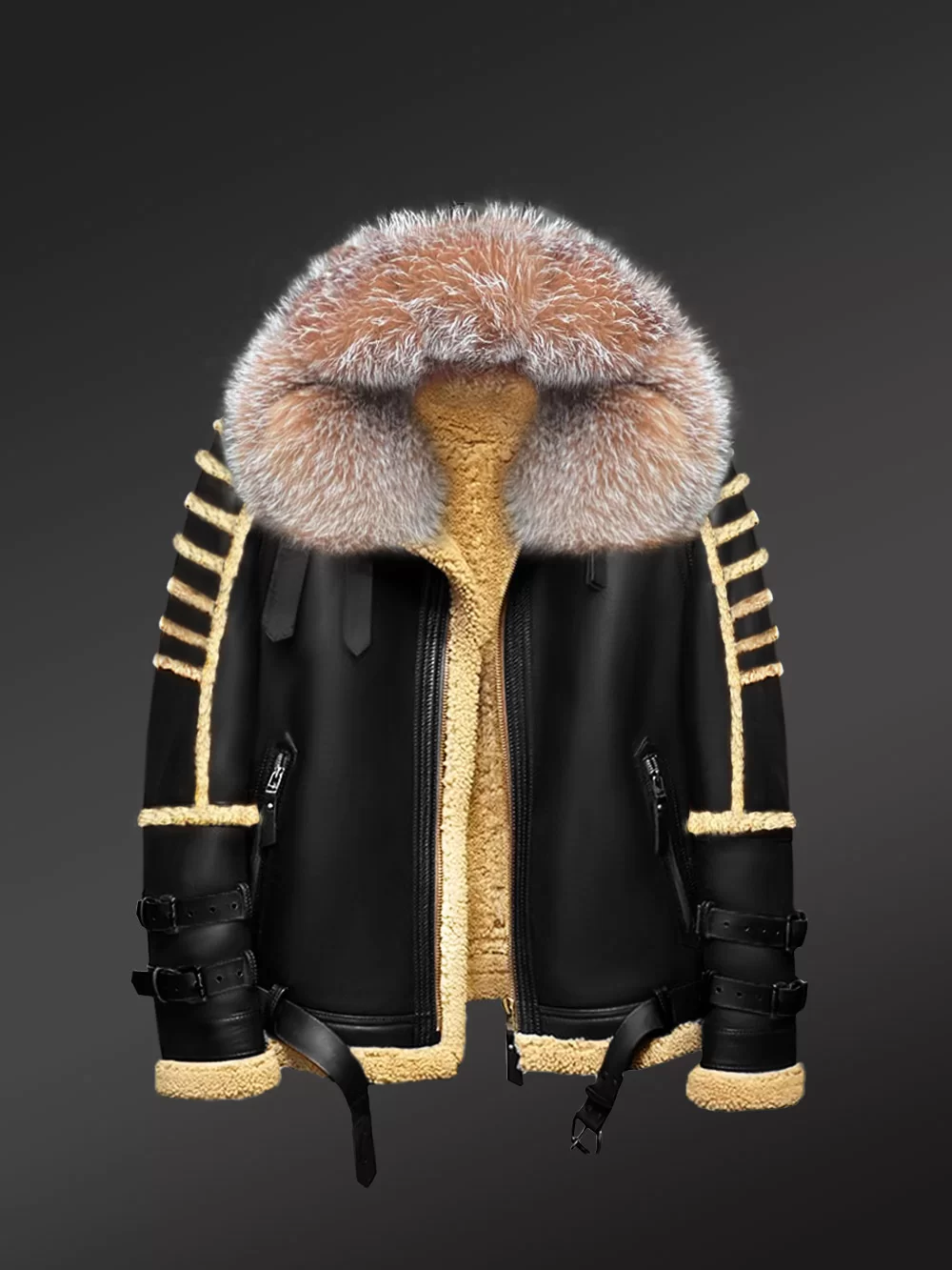 Mens Shearling Jacket with Fur Hood