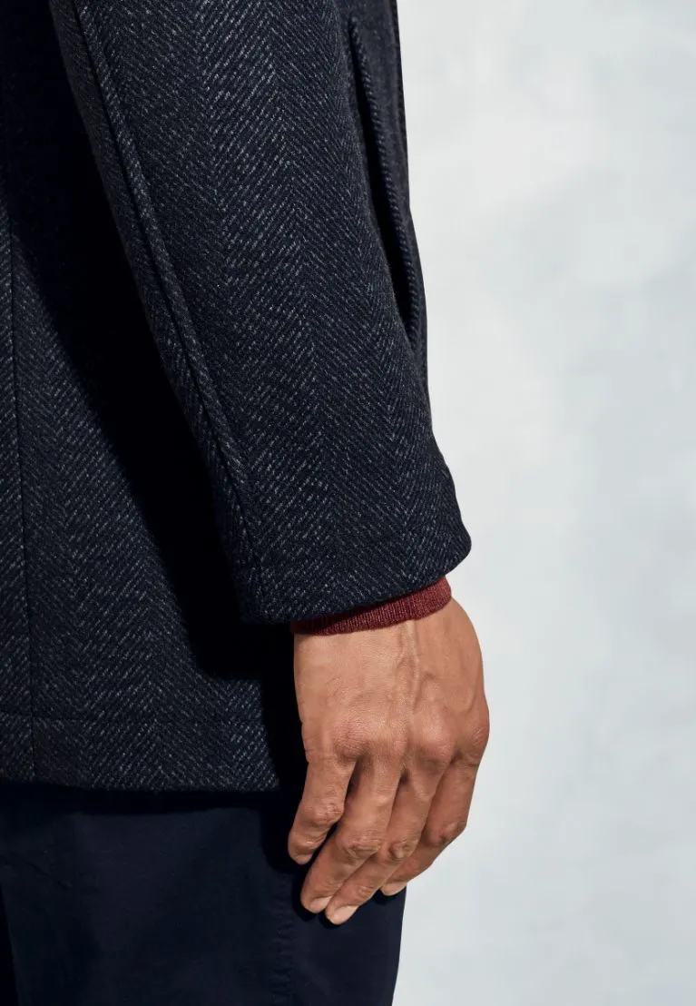 Mercer Navy Herringbone Wool Blend Car Coat