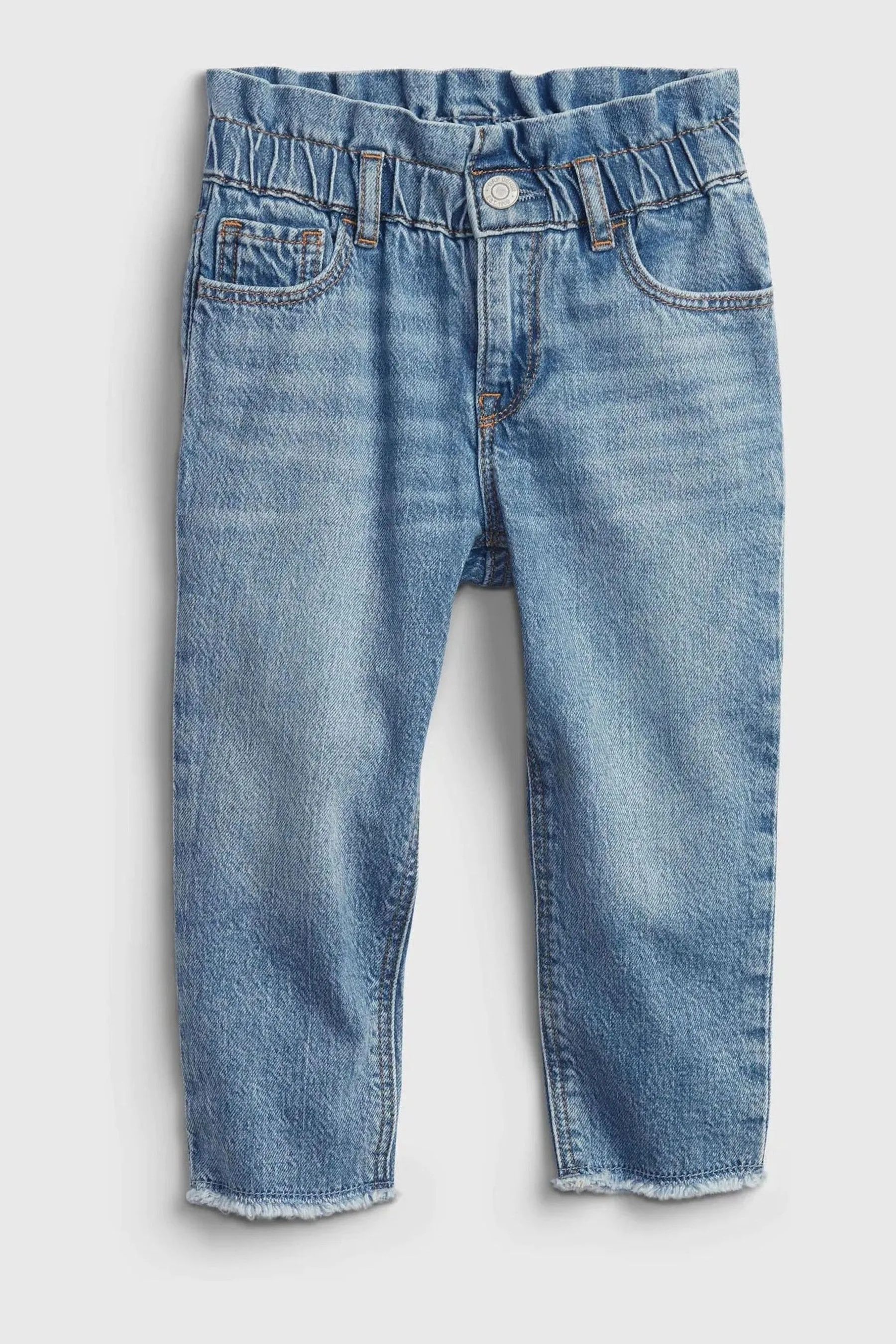 Mid Wash Blue Elasticated Paperbag Raw Hem Mom Jeans (12mths-5yrs)