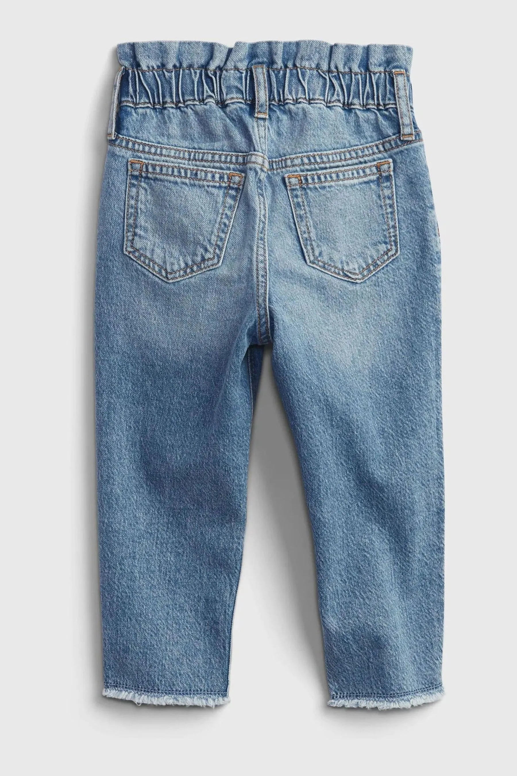 Mid Wash Blue Elasticated Paperbag Raw Hem Mom Jeans (12mths-5yrs)