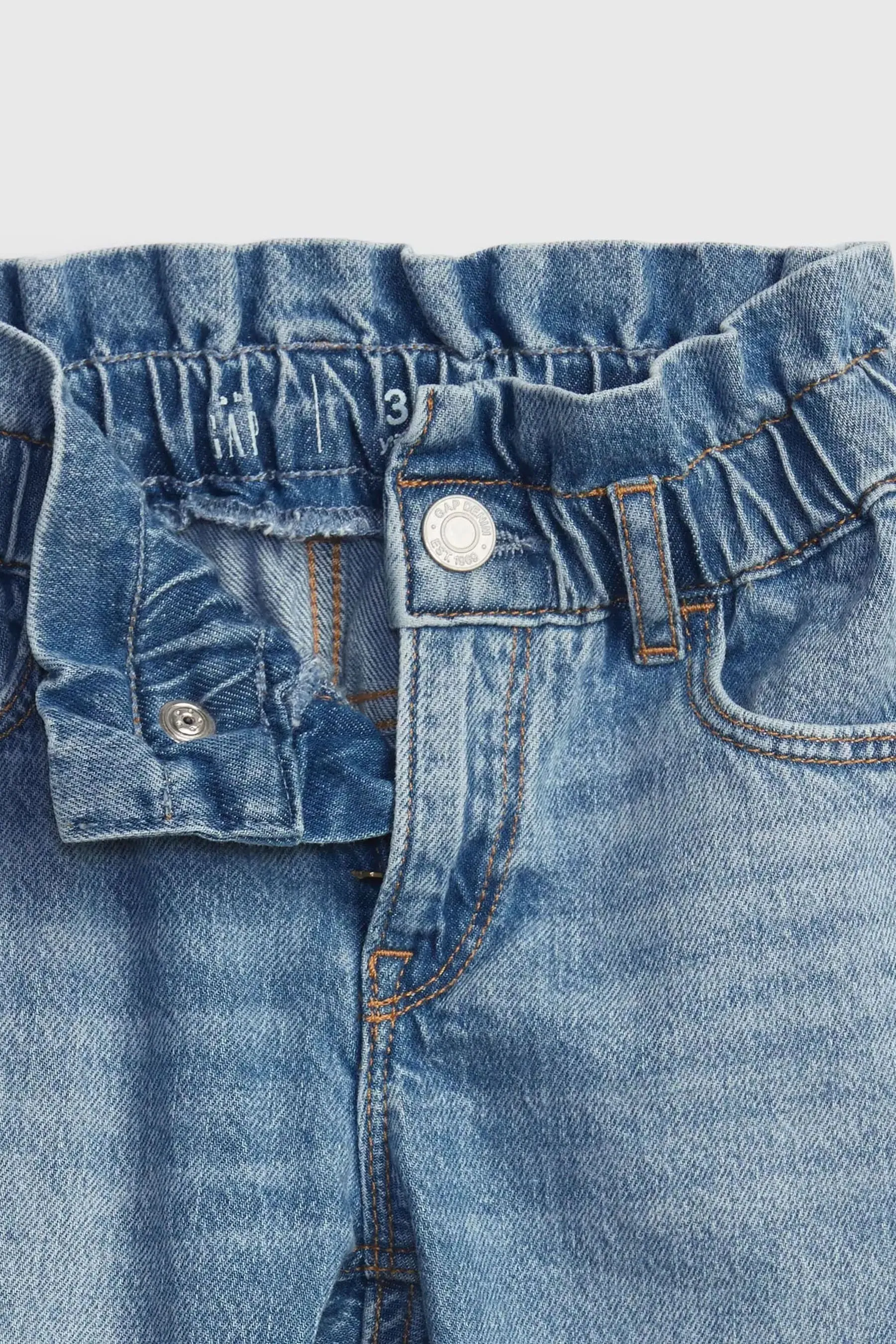 Mid Wash Blue Elasticated Paperbag Raw Hem Mom Jeans (12mths-5yrs)