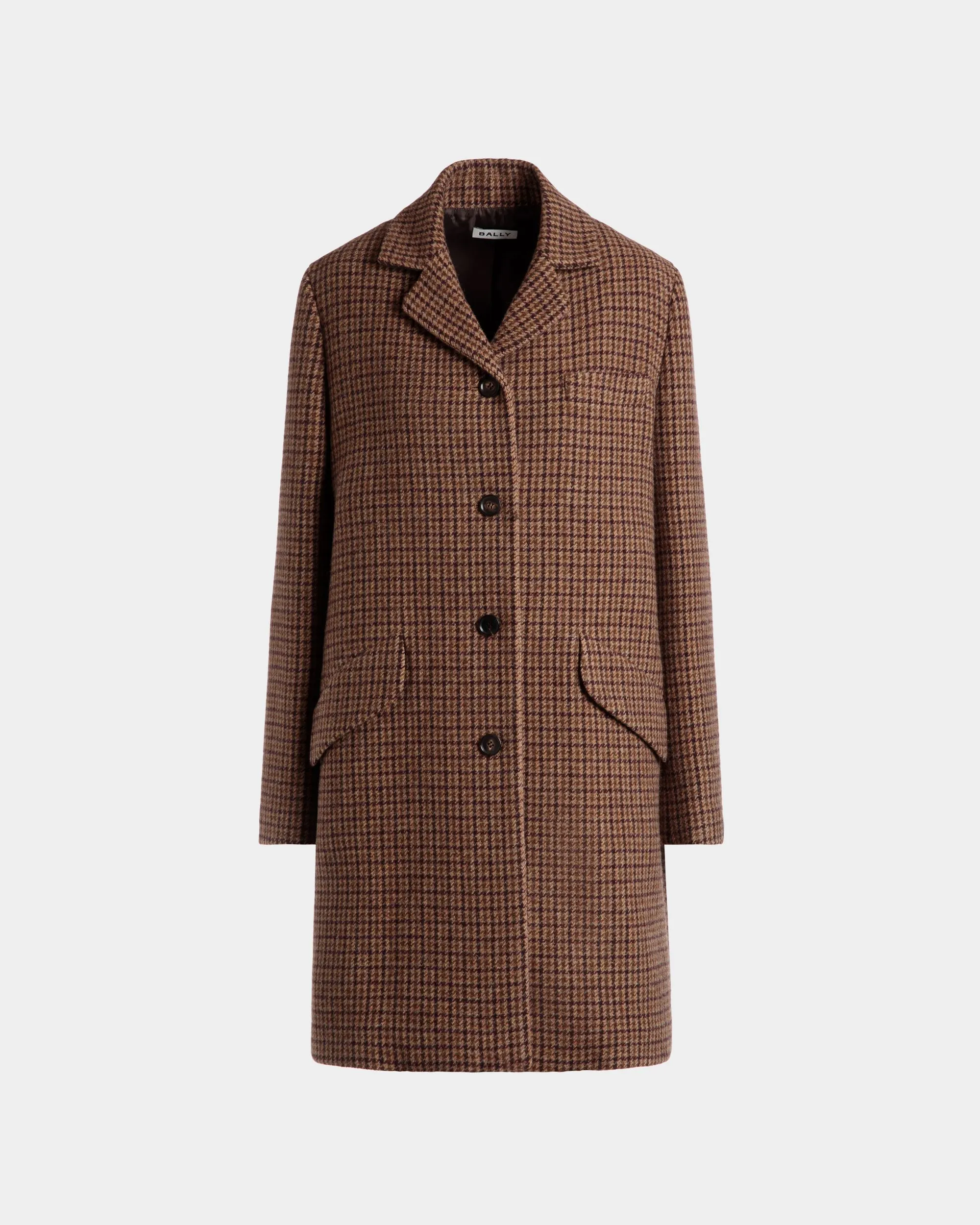 Midi Coat In Multibrown Check Wool 