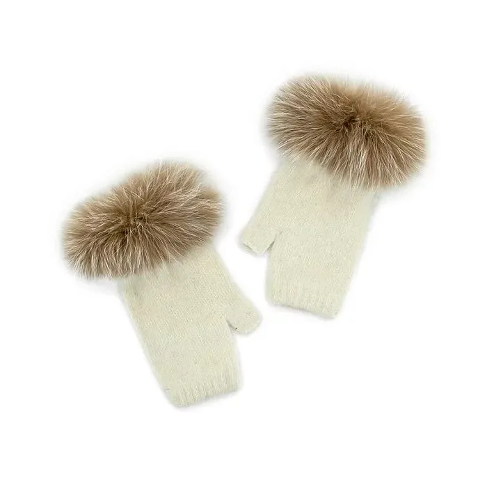 Mitchies Ladies Knit Fur Trimmed Gloves