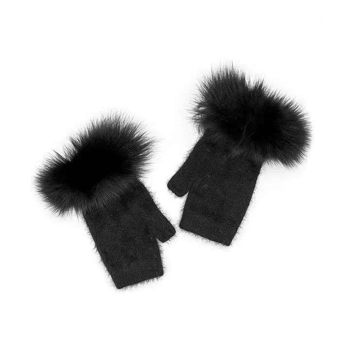 Mitchies Ladies Knit Fur Trimmed Gloves