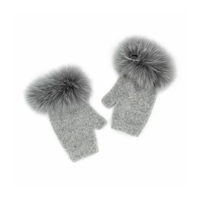 Mitchies Ladies Knit Fur Trimmed Gloves