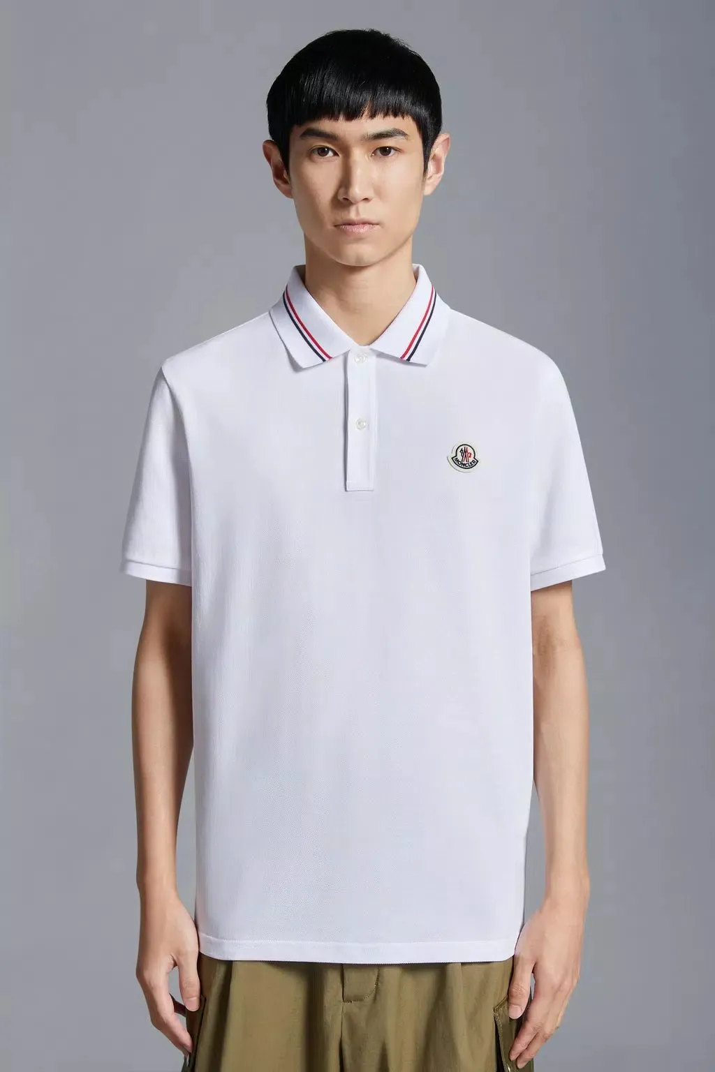 Moncler - Polo white à empiècement logo