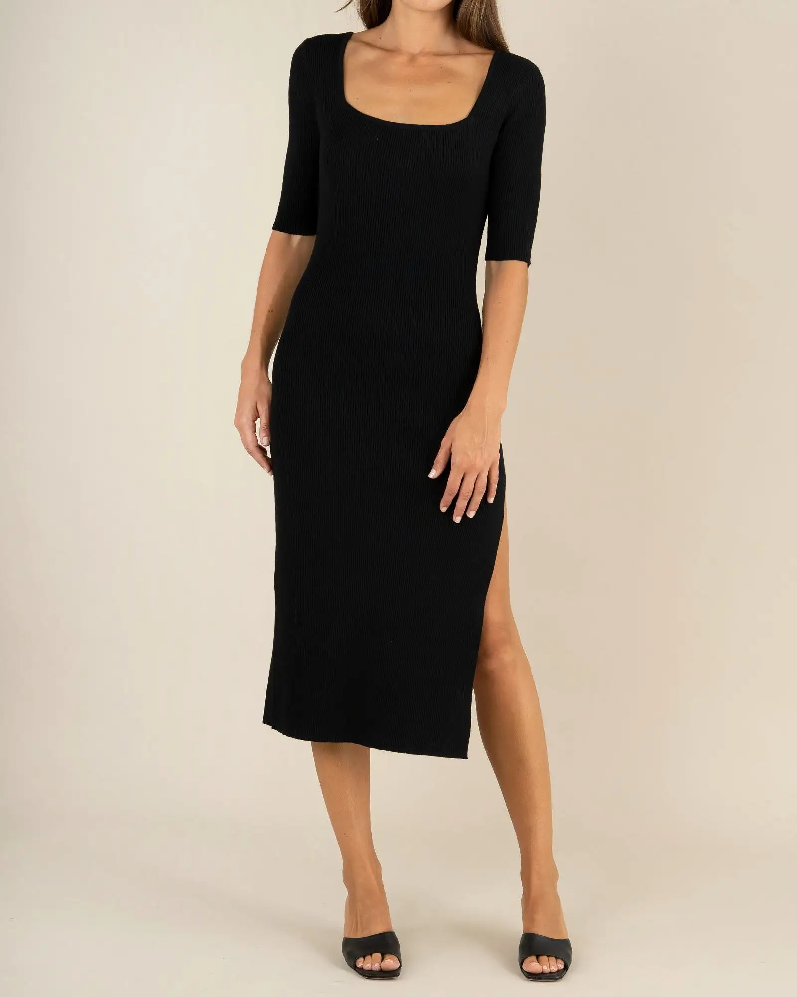 Natalia Knit Midi Dress - Black