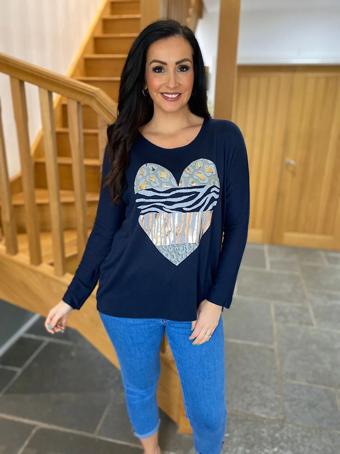 Navy Multi Animal Heart Knit Josie