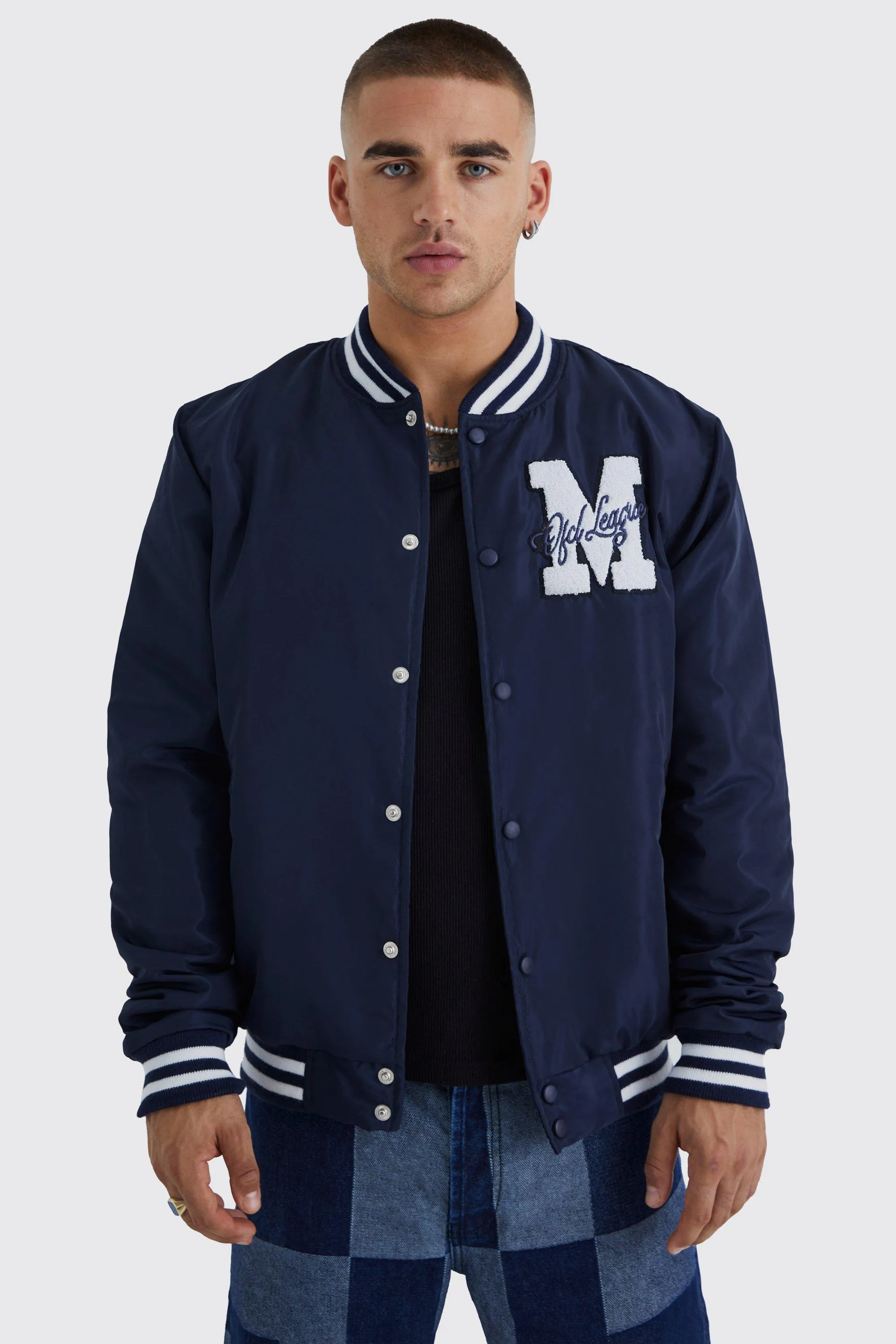 Nylon Varsity Jacket With M Badge