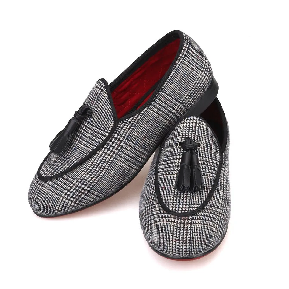 OneDrop Handmade Kid Children Gingham Cotton Dress Shoes Red Bottom Wedding Party Prom Loafers