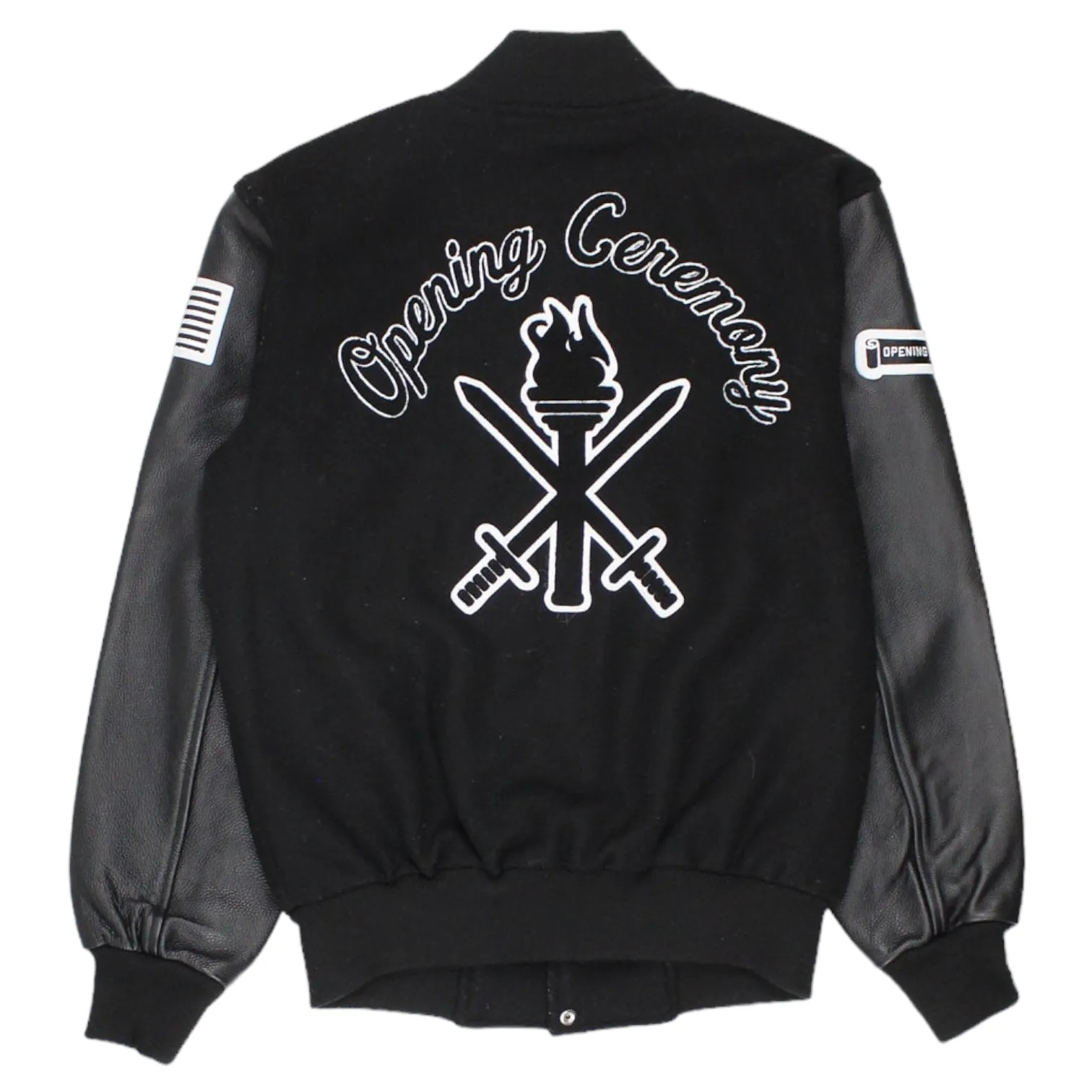 Opening Ceremony Black Leather Mix Varsity Jacket