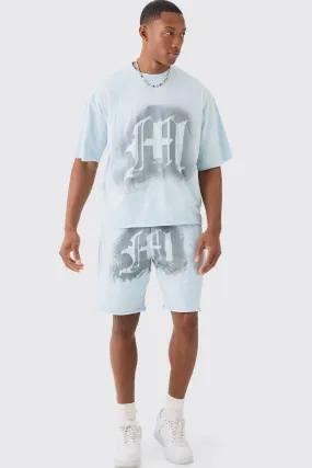 Oversized Boxy Graffiti Spray Graphic Raw Hem T-shirt Set | boohooMAN UK