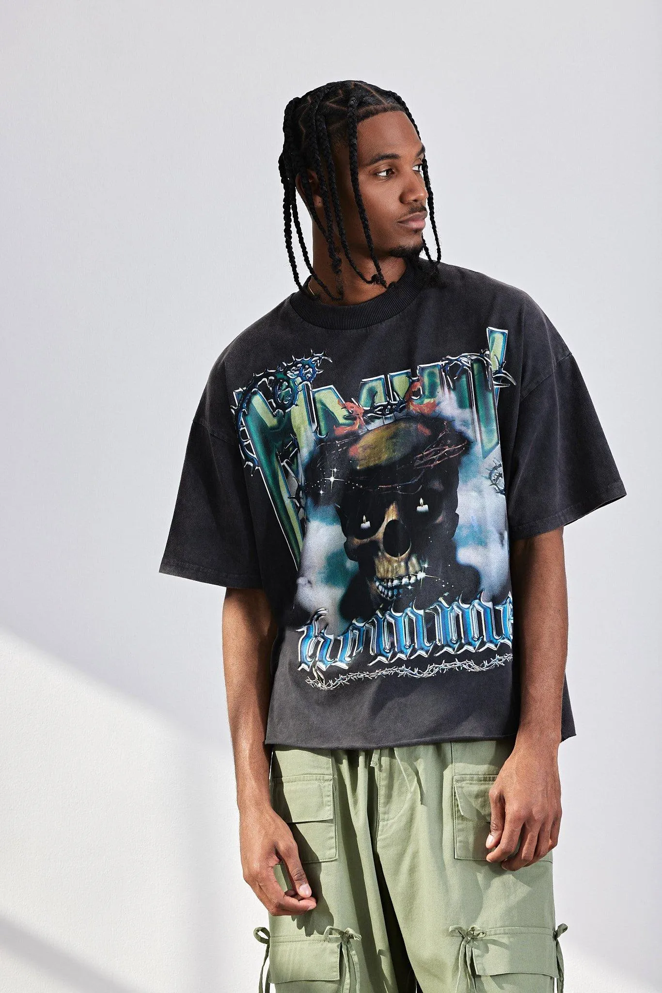 Oversized Boxy Raw Hem Skull Graphic T-shirt | boohooMAN UK