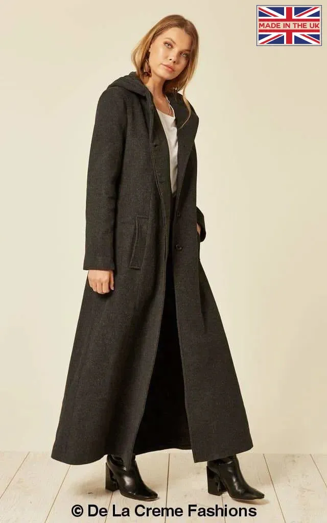 Oversized Wool Blend Hooded Long Coat (1716)