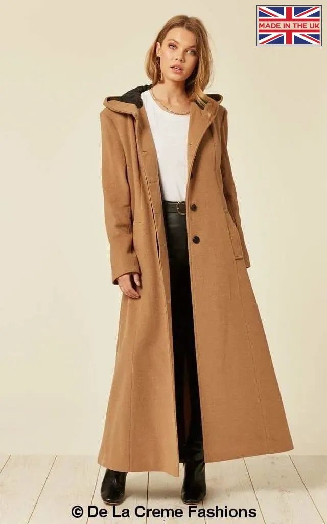 Oversized Wool Blend Hooded Long Coat (1716)