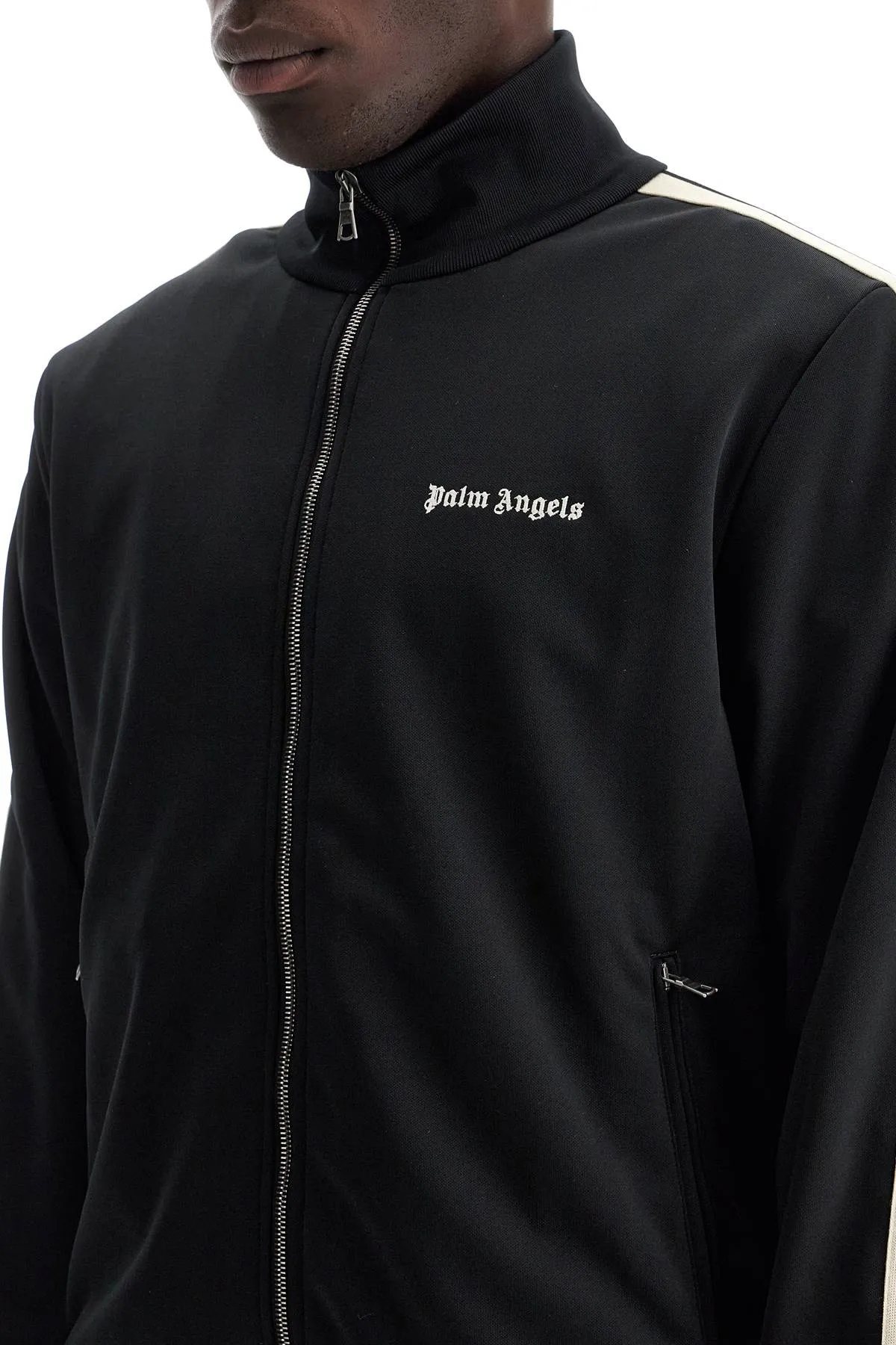 Palm Angels Contrast Band Track Jacket With Nine Words   Black